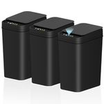 3 Pack Bathroom Trash Can with Lid Touchless Automatic Garbage Can, 2.2 Gallon Slim Waterproof Motion Sensor Smart Trash Can, Small Plastic Trash Bin for Bedroom, Office, Living Room-Black