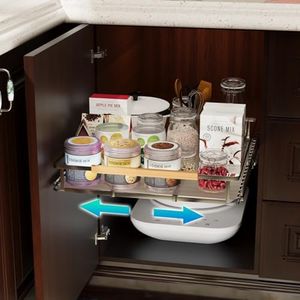 DPZM Expandable Pull Out Cabinet Organizer, Adjustable Width 14.86~25.86" W x 22.5" D, Bottom Mount Under Sink Organizer, Under Sink Organizer, Drawer Organizer Slide Out for Pots Pans