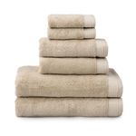 Welhome Madison Bathroom Towels | 6 Piece Set | Innovative Hygro-Cotton Technology | 2 Bath Towels 2 Hand Towels 2 Washcloths | Soft & Highly Absorbent | Quick Dry | Sustainabe | Almond Beige