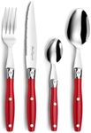 Lou Laguiole Steak Cutlery, Steak Knife Set, 24 Pieces, Cutlery for 6 People, Red, Serrated Knife Cutlery Set