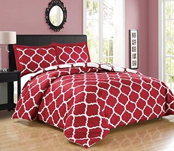 Grand Linen 3 piece Luxury Queen Size Burgundy Red/White Reversible Quatrefoil Soft Down Alternative Comforter set. Fluffy, Light weight, all season sets.