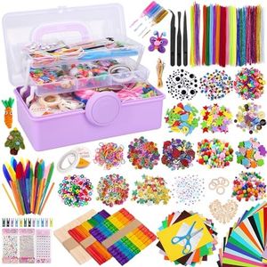 TAVADA Pipe Cleaners Crafts Set 3000+pcs,Kit Bricolage Enfant,DIY Activites Manuelles Pompons,Loisirs Creatifs, Enfant pour 4-12 Ans avec Pompons Cure-Pipes Plume,Papier,Eye