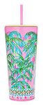 Lilly Pulitzer Pink/Green Double Wall Insulated Tumbler with Reusable Flexible Straw, Holds 24 Ounces, Suite Views