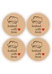 Kelenate® (Baked with Love Chef Hat) Kraft, 80 Pieces, 2inches, Round, Unique Designs, Self-Adhesive Stickers Labels Roll Decor Tags for Baking Packages, Homemade Gifts, Small Business Supplies