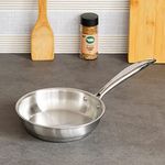 Femora Stainless Steel Flat Fry Pan, Bonded Tri-Ply Bottom, 24 cm,Silver, Zero Coating, Health Safe