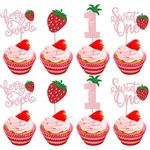 SYKYCTCY 24 Pack Sweet One Cupcake Toppers Glitter First Birthday Strawberry Cupcake Picks for Fruit Baby Shower 1st Birthday Berry Sweet Cupcake Decorations Party Supplies