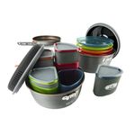 GSI Outdoors Pinnacle Ceramic Camper Cookset and Tableware for 4 People – Non-Stick Camping Cookware Set with 2 Pots (2L and 3L), 9" Frypan, Plates, Bowls, Mugs, and Strainer Lids