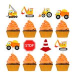 Gyufise 36Pcs Construction Cupcake Toppers Stop Sign Dump Truck Excavator Tractor Party Cake Food Picks Decorations for Construction Theme Baby Shower Kids Birthday Party Supplies