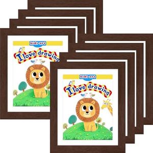 FrameWorks 8-Pack, 10"x12.5" Mahogany Wooden Kids Art Frame with Magnetic Door – Display for 3D Artwork, Photos, Crafts – Gallery Style Edges Wall Decor for Home, Playroom, Easy Access Frame