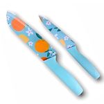 VIDHYADEVAM 2 Pieces High Carbon Stainless Steel Colour Printed Coated Chef Knife I Utility Knife I Sontuku Knife I Kitchen Knives with Ergonomic Handle (Sky Blue)