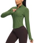 QUEENIEKE Workout Running Jackets for Women Zip Up Athletic Yoga BBL Jacket Cropped Tops with Thumb Holes (Army Green, M)