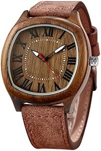 zolohoni Men Wooden Bamboo Watch, Unisex Wood Case Genuine Leather Strap Analog Quartz Wristwatch with Gift Box