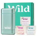 Wild Aluminium Free Natural Deodorant Starter Kit - Refillable Aqua Case - Natural Ingredients & 24 Hour Odour Protection - Women & Men's - Fresh Scents Variety Pack - Case + 3 Refills