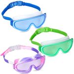 3 Pack Kids Swim Goggles, Swimming Glasses with One-Piece Wide Vision Lens for Children and Early Teens from 3 to 15 Years Old, Anti-Fog, Waterproof, UV Protection (Set of 3)