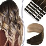 sindra Tape In Hair Extensions 50g 14 Inch Balayage Dark Brown to Dirty Blonde Tape In Hair Extensions Silky Straight Remy Tape in Extensions 20pcs #2/6/18 14''