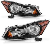 oEdRo Headlight Assembly Compatible with 2008-2012 Accord 4-Door Sedan OE Headlamp Replacement Black Housing Amber Reflector Clear Lens - Pair Set