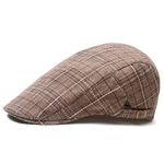 crazy bean Plaid Flat Caps Vintage Style, Newsboy Cap Duckbill Hat Adjustable, Golf Hunting Shooting Driving Hat Coffee