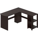 SHW L-Shaped Desk Home Office Corner Table with Shelves, Espresso