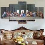 Rustic Home Decor Jesus Christ Wall Art Last Supper Pictures 5 Panel Canvas Home Decor for Living Room Paintings Modern Artwork Posters and Prints Framed Gallery-Wrapped Ready to Hang(60''Wx32''H)