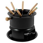 Fondue Set, Black Carbon Steel Fondue Pot for Cheese, Chocolate & Meat, Includes 6 Forks & Adjustable Burner & Splash Protector, Suitable for All Hobs, Food Warmer