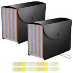 MEKNAAIL File Organiser 24 Pockets Document Organiser Expanding Accordion Filing Folders for Paperwork A4 Size with Lid and Colour Labels Rainbow Document Box for Paper and File Storage (Pack of 2)