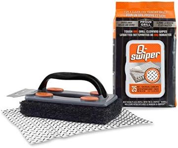 Q-Swiper BBQ Grill Brush Cleaner Set - 1 Brush Handle with Scraper and 25 BBQ Grill Cleaning Wipes. Bristle Free & Wire Free. Safe Way to Remove Grease and Grime for A Clean and Healthy Grill!