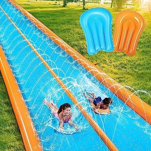 Sloosh Super Double Water Slide for Adult Kids, 25ft x 7ft Heavy Duty Lawn Water Slide with Sprinkler and 2 Slip Inflatable Boards for Party in Summer Yard Lawn Outdoor Water Play Activities
