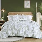 Comfort Spaces Queen Comforter Set, Breathable Microfiber Comforter Sets, Reversible Floral Comforters, Lightweight All Season Farmhouse Bedding, Matching Shams, Full/Queen, Sage Green 3 Piece