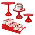 6PCS Cake Stand Set, Red Metal Cake Stands for Party, Dessert Table Display Set, 3 Size Round Cake Pedestal Stand with Cupcake Risers Stands, Dessert Cake Holders for Weddings, Birthday, Baby Shower