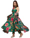 ANNI DESIGNER Women's Cotton Blend Printed Anarkali Kurta with Pant & Dupatta (Tanujashri Green_XXL_Green_XX-Large)