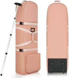 DAREKUKU Golf Travel Bag with Adjustable Support Rod, 900D Heavy Duty Oxford Fabric Wear Resistant, External & Internal Stabilizing Straps, Upgraded Rubber Wheels Perfect for Airlines,(Pink)