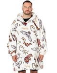 Harry Potter Vuddie Oversized Blanket Hoodie Men Women | Ladies Mens Icons and Logo Fluffy Fleece Pullover | One Size Sweatshirt With Big Pocket White