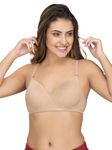 Clovia Women's Cotton Rich Solid Padded Full Cup Wire Free T-Shirt Bra (BR1279P24_Skin_32B)