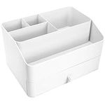 Belle Vous White Cosmetic Storage Organiser - Makeup Box with Drawer for Skincare, Jewellery, Nail Polish, Lipstick & More - Cosmetic Holder Stand for Dresser, Countertop, Vanity, Bathroom or Bedroom