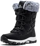 HOBIBEAR Fur Lined Anti-Slip Waterproof Winter Snow Boots for Women, Size 8, Black