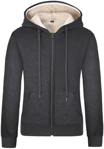 Gihuo Women's Sherpa Lined Hooded Sweatshirt Zip Up Winter Warm Hoodie Comfy Hooded Fleece Jacket (US, Alpha, Medium, Regular, Regular, Dark Grey)