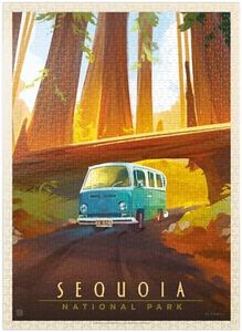 Sequoia National Park: Through The Trees, Vintage Poster - Premium 1000 Piece Jigsaw Puzzle for Adults