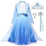 Luzlen Girls Princess Costume Kids Queen Halloween Cosplay Party Blue Dress with Accessories, 4-5 Years(Label 120)