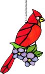 Cardinal Bird and Dogwood Stained Glass Window Panels Hangings Handcrafted Suncatcher Ornament 8.5" x 3.9"