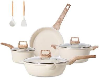 JEETEE Pots and Pans Set Non Stick, White Granite Kitchen Cookware Set, 14 Pcs Induction Cooking Set w/Frying Pans & Saucepans(PFAS/PTFE/PFOS/PFOA Free)