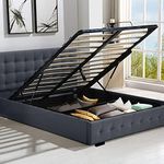 Levede Bed Frame Base Gas Lift Storage Queen Size Dark Grey Platform Fabric