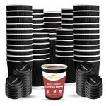 CHEF ROYALE 100x 8oz Black Ripple Disposable Coffee Cups with Lids - Insulated Triple Walled Takeaway Coffee Cups- Disposable Cups for Hot and Cold Drinks for Christmas, Birthdays Parties (100, 8oz)