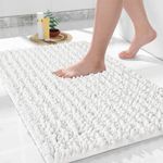 Yimobra Bath Rug Mat, 32 x 20, Soft Shaggy Chenille Bathroom Rugs, Large Size, Super Absorbent & Thick, Non-Slip, Machine Washable Bathroom mat, Bath Mats for Bathroom, Tub & Shower, Bright White