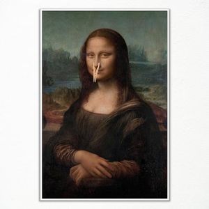 XMJJQQ Classical Mona Lisa Painting Bathroom Canvas Wall Art, Vintage Funny Bathroom Poster, Humor Amusing Toilet Art Prints, Bathroom Girl Pinching Nose Funny Wall Decor 16x24in Unframed