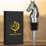 LULLEA Horse Head Wine Stopper, Horse Wine Gifts Birthday Gifts for Men Women, Bottle Stoppers for Wine Champagne, Dark Silver with Gift Box