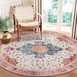 Moynesa Ultra-Thin Washable Round Rug - 6ft Pink Large Living Room Circle Area Rugs, Vintage Dining Room Mat Stain Resistant Nursery Carpet for Bedroom Mudroom Kitchen Apartment Home Office