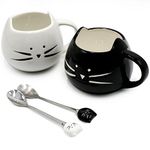 Koolkatkoo Gifts for Mom Funny Black and White Ceramic Small Cat Coffee Mugs Set with Spoons for Women Mom Cute Porcelain Tea Mug for Girls Mother Mug