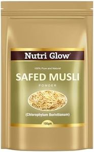 Nutri Glow | Safed Musli Powder | 3.53 Oz (100 g) | Chlorophytum borivilianum | Herb For Vitality Improve Physical Strength | Muscle Builder Herbal Supplement | Vegan | Ayurveda | Non GMO | Potent ayurvedic herb | Resealable Air Tight Pouch