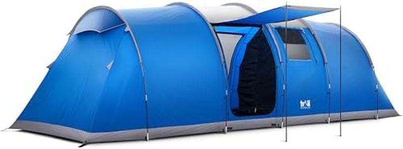 Trail Hexton XL 6 Man 2 Room Tent, Family Camping Tunnel Tent, 5000mm Waterproof, Dark Zone Bedrooms, Living Area with Standing Height, Sewn In Groundsheet, Carry Bag (L700cm x W240cm x H220cm)
