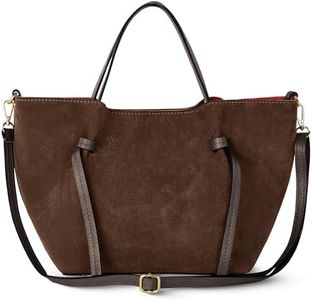 TAKEASY Italian Genuine Suede Tote Bag for Women with Detachable Strap | Structured Top-Handle Purse with Interior Pouch (Chocolate)